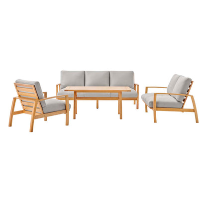 Orlean 4 Piece Outdoor Patio Eucalyptus Wood Dining Set, Wood, Brown Natural Light Grey Gray, 18558
