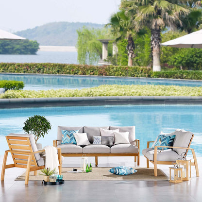 Orlean 3 Piece Outdoor Patio Eucalyptus Wood Set, Wood, Brown Natural Light Grey Gray, 18559