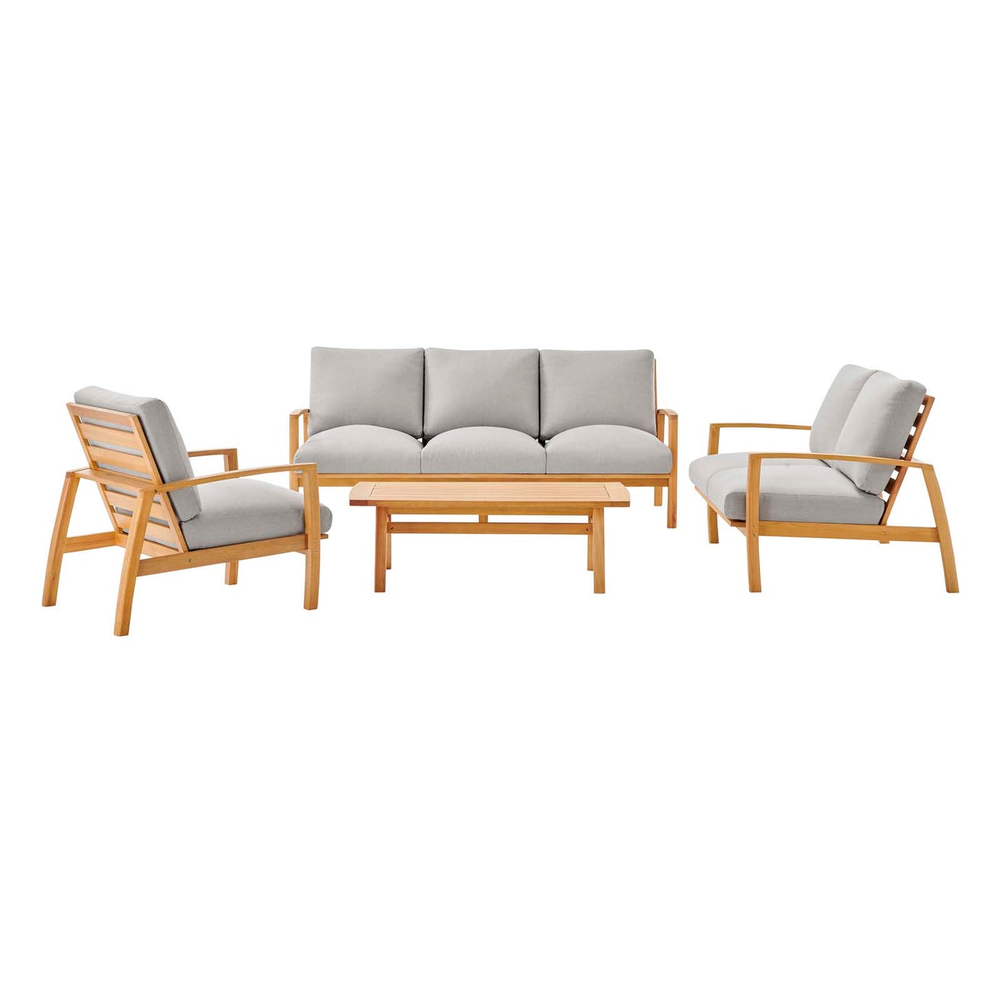 Orlean 4 Piece Outdoor Patio Eucalyptus Wood Set, Wood, Brown Natural Light Grey Gray, 18560