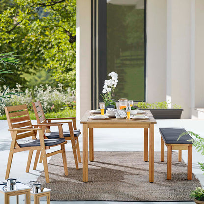 Syracuse 4 Piece Outdoor Patio Eucalyptus Wood Dining Set, Wood, Brown Natural Grey Gray, 18562