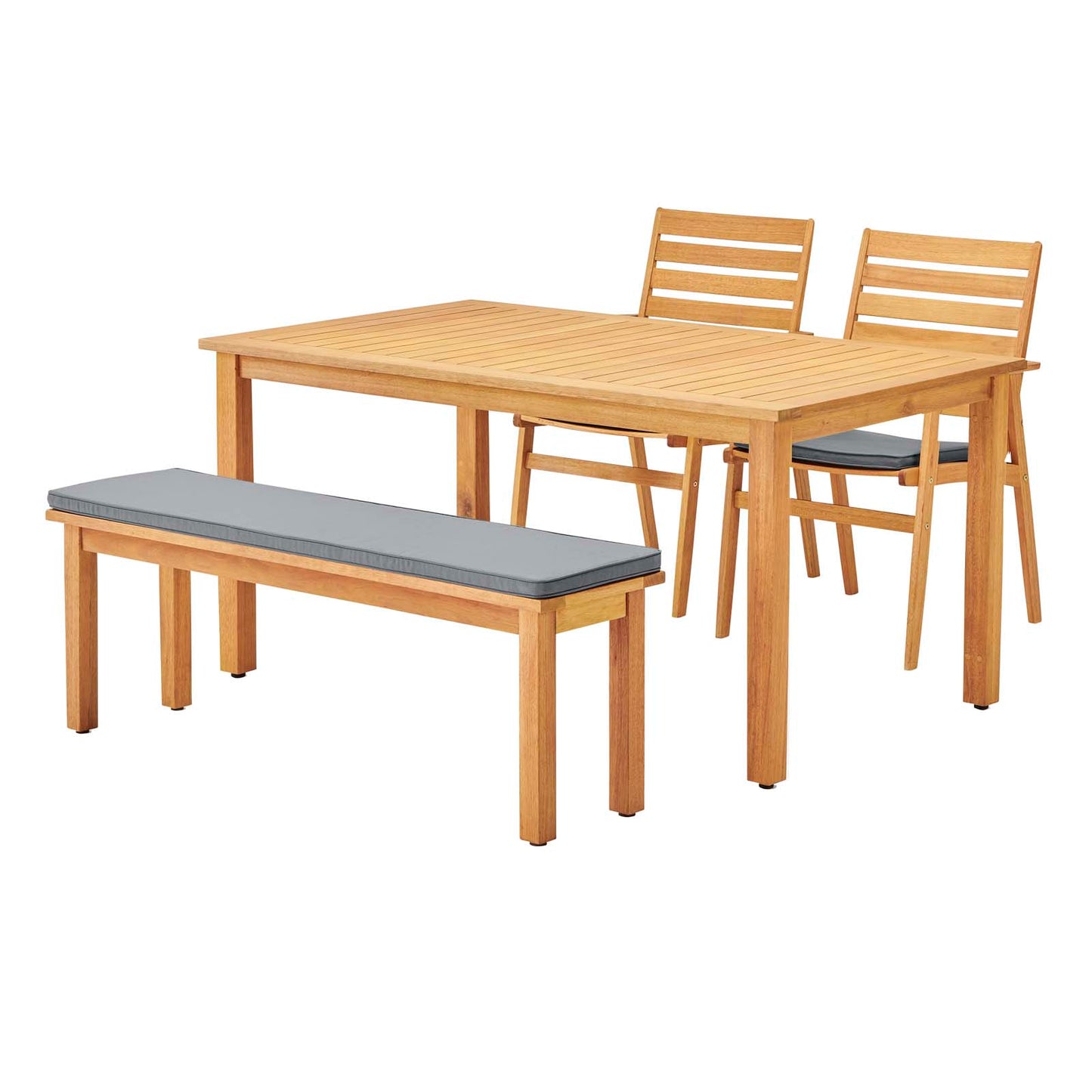 Syracuse 4 Piece Outdoor Patio Eucalyptus Wood Dining Set, Wood, Brown Natural Grey Gray, 18562