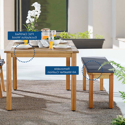 Syracuse 4 Piece Outdoor Patio Eucalyptus Wood Dining Set, Wood, Brown Natural Grey Gray, 18562