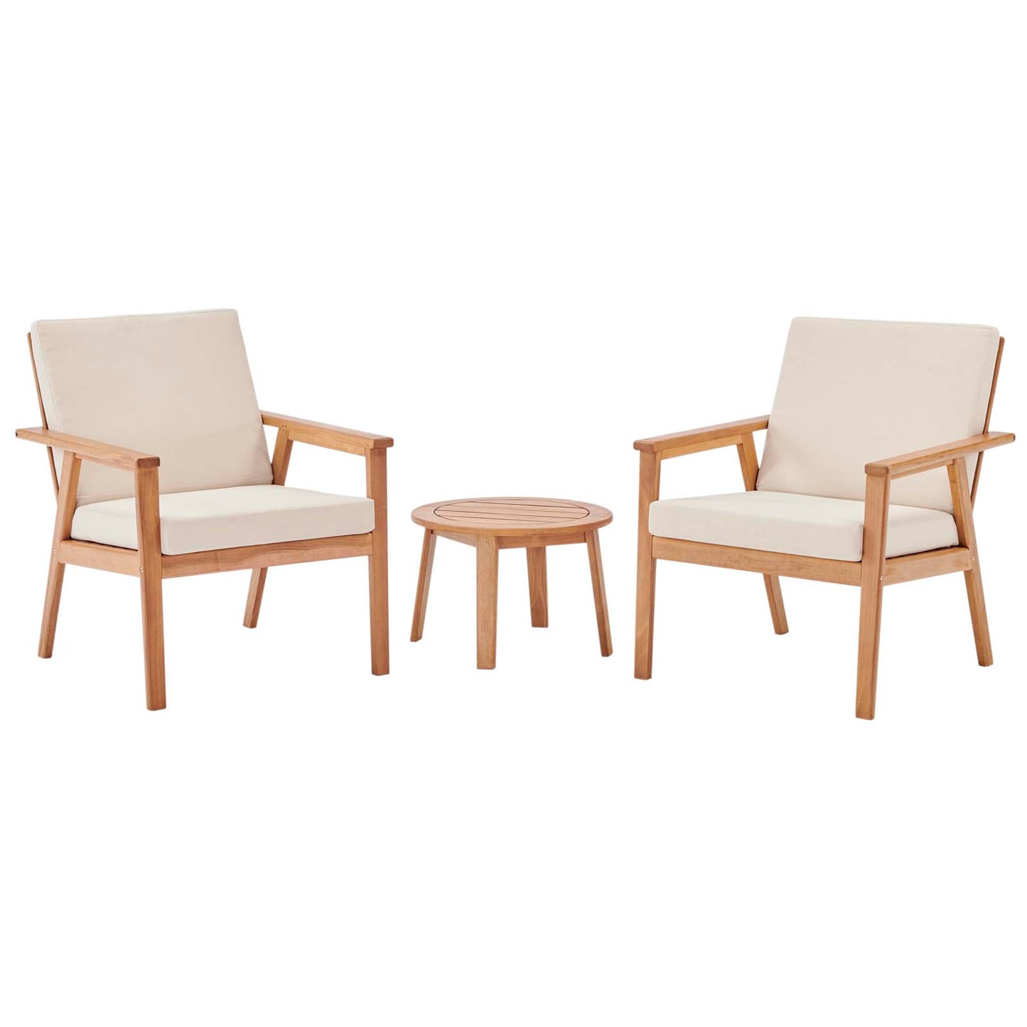 Vero 3 Piece Outdoor Patio Ash Wood Set, Wood, Brown Natural Beige, 18564