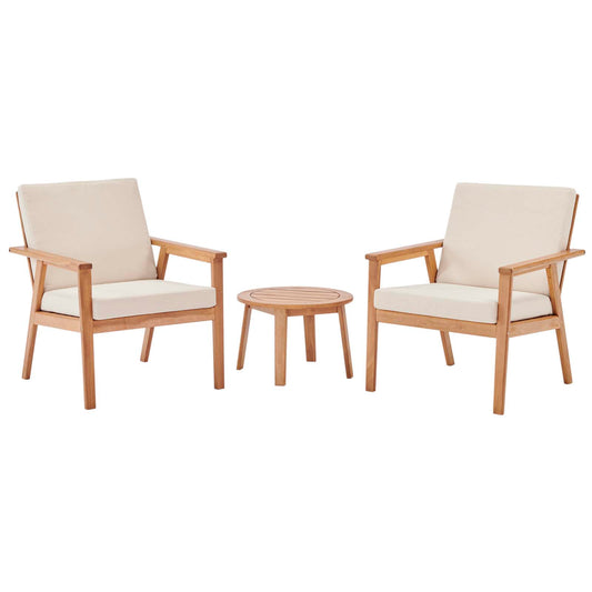 Vero 3 Piece Outdoor Patio Ash Wood Set, Wood, Brown Natural Beige, 18564