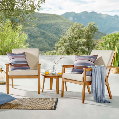 Vero 3 Piece Outdoor Patio Ash Wood Set, Wood, Brown Natural Beige, 18564
