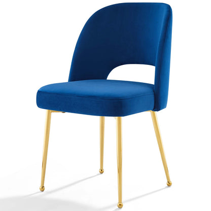 Rouse Dining Room Side Chair, Velvet Fabric Metal Steel, Navy Blue, 18031
