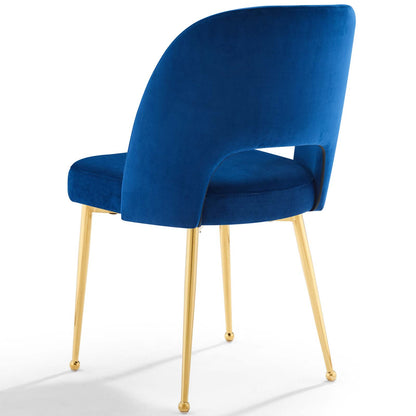 Rouse Dining Room Side Chair, Velvet Fabric Metal Steel, Navy Blue, 18031
