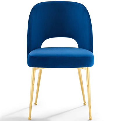 Rouse Dining Room Side Chair, Velvet Fabric Metal Steel, Navy Blue, 18031