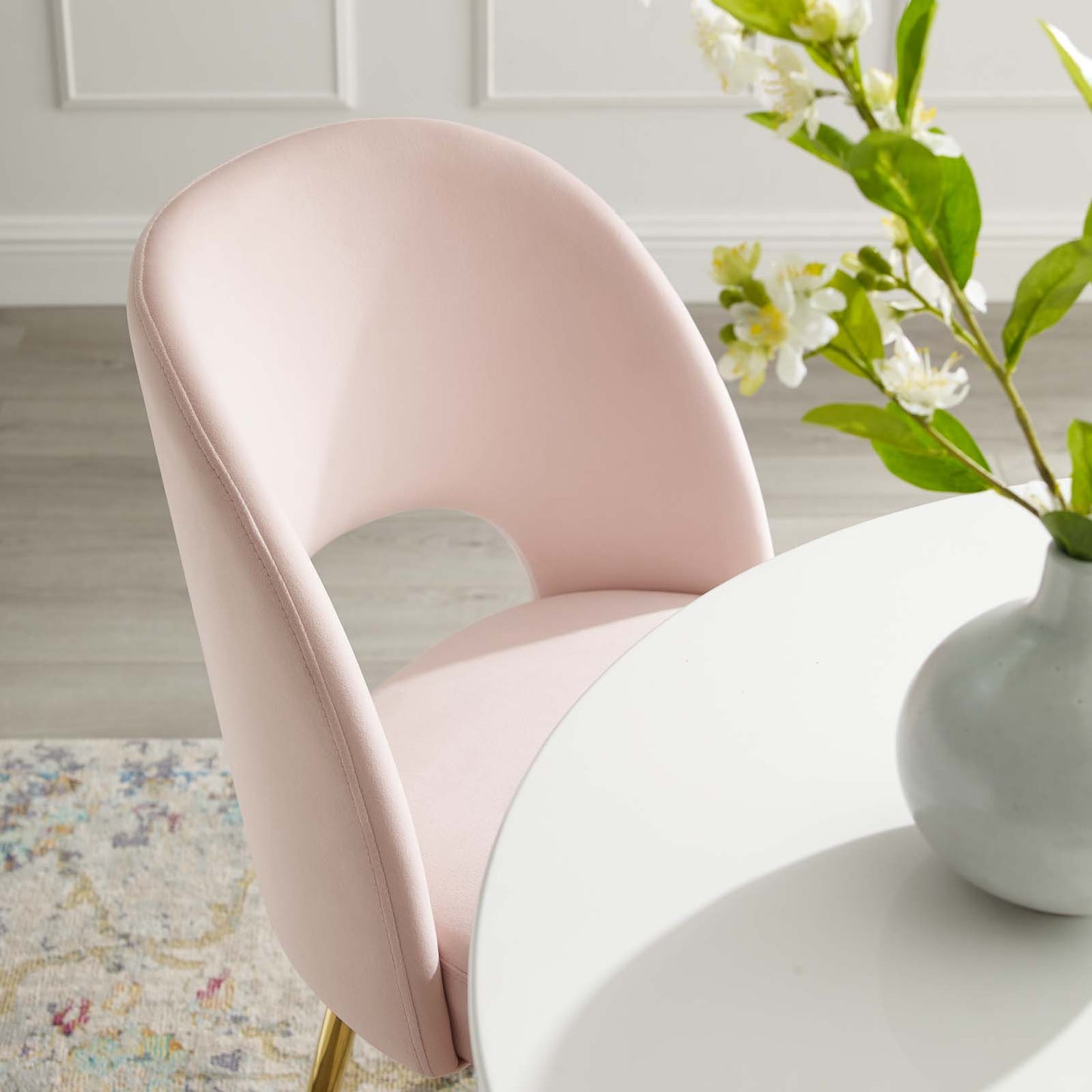 Rouse Dining Room Side Chair, Velvet, Metal Steel, Pink, 18565