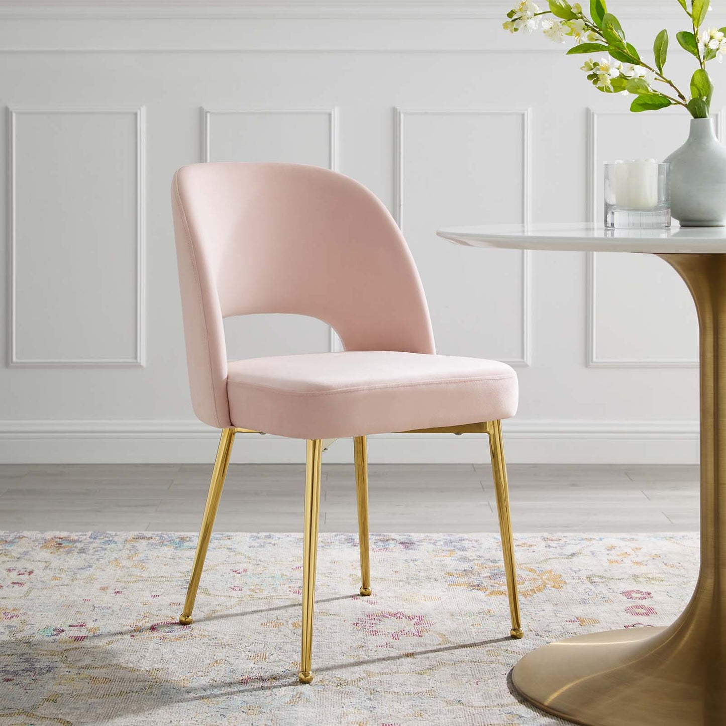 Rouse Dining Room Side Chair, Velvet, Metal Steel, Pink, 18565