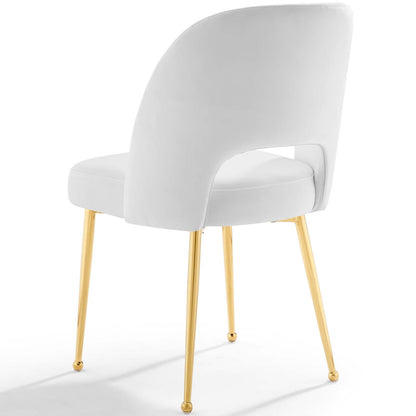 Rouse Dining Room Side Chair, Velvet Fabric Metal Steel, White, 18032