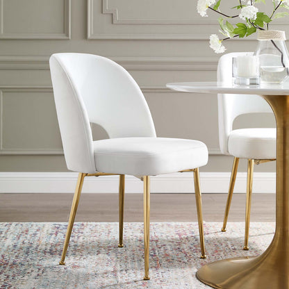 Rouse Dining Room Side Chair, Velvet Fabric Metal Steel, White, 18032