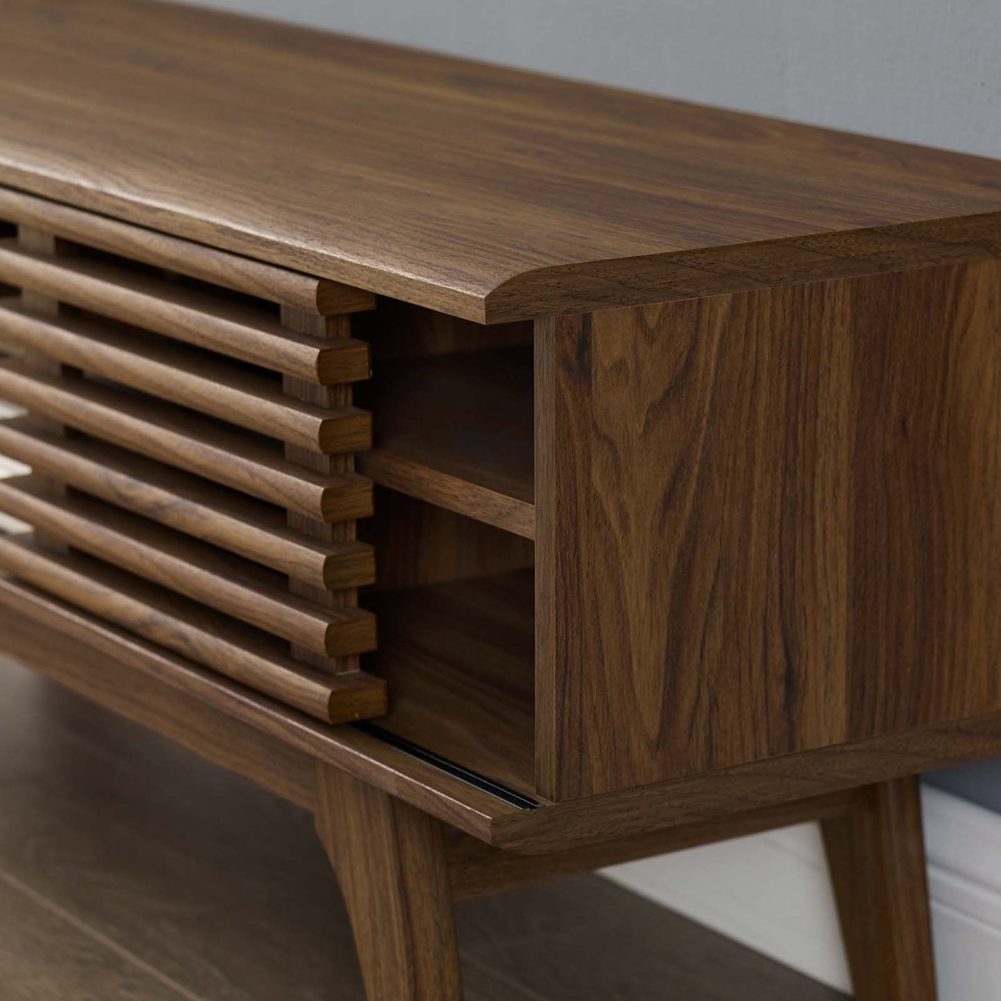 Render 46" Media Console TV Stand, Wood, Natural Walnut Brown, 18084
