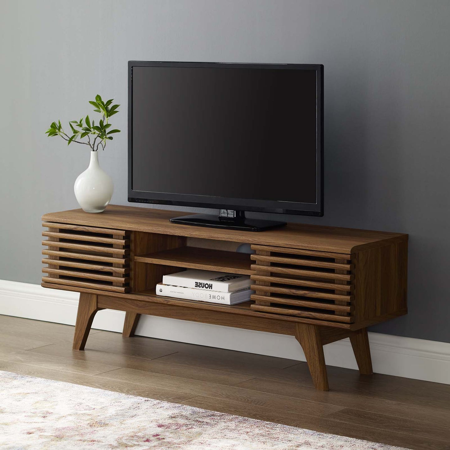 Render 46" Media Console TV Stand, Wood, Natural Walnut Brown, 18084