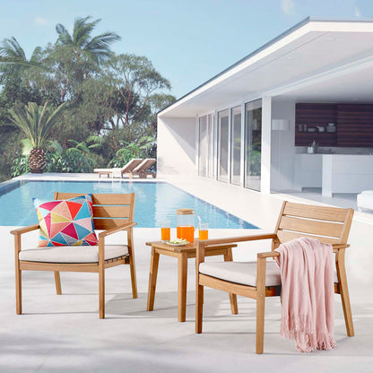 Breton 3 Piece Outdoor Patio Ash Wood Set, Wood, Brown Natural Taupe Gray, 18571