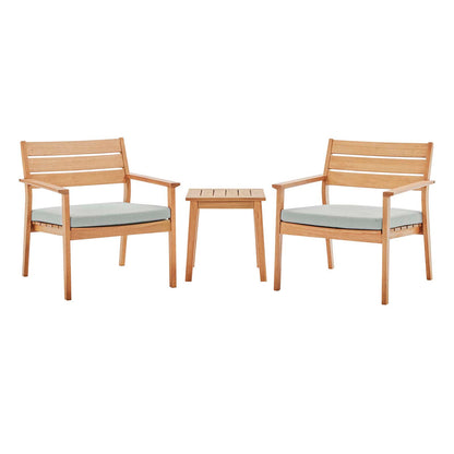 Breton 3 Piece Outdoor Patio Ash Wood Set, Wood, Brown Natural Taupe Gray, 18571