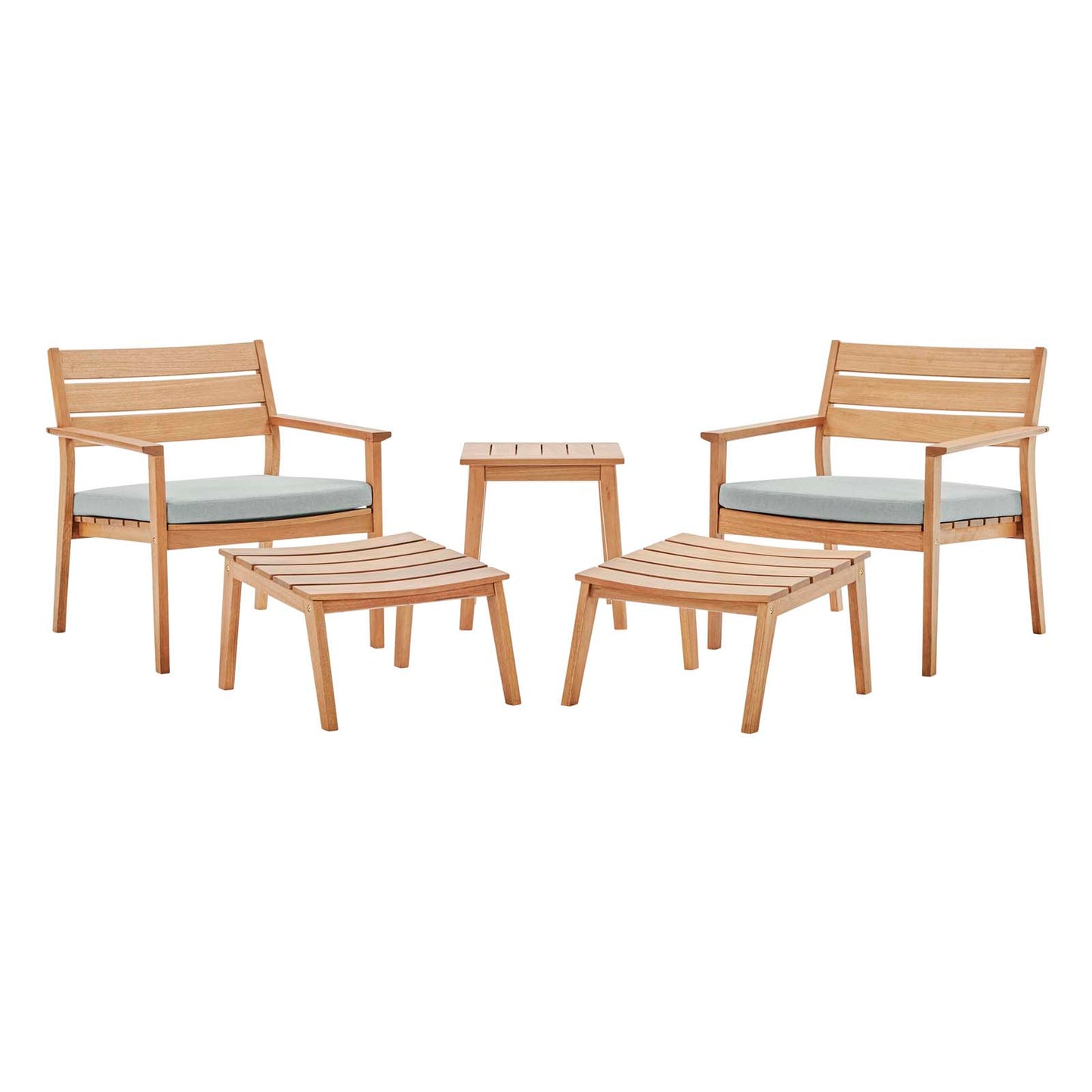 Breton 5 Piece Outdoor Patio Ash Wood Set, Wood, Brown Natural Taupe Gray, 18572