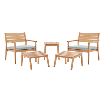 Breton 5 Piece Outdoor Patio Ash Wood Set, Wood, Brown Natural Taupe Gray, 18572