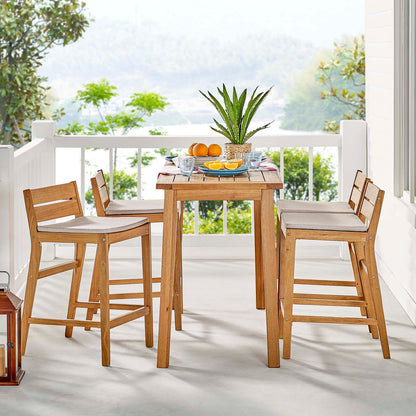 Riverlake 5 Piece Outdoor Patio Ash Wood Bar Set, Wood, Brown Natural Taupe Gray, 18574