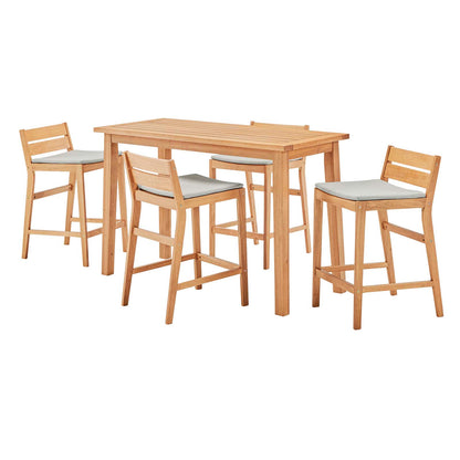 Riverlake 5 Piece Outdoor Patio Ash Wood Bar Set, Wood, Brown Natural Taupe Gray, 18574
