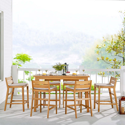 Riverlake 7 Piece Outdoor Patio Ash Wood Bar Set, Wood, Brown Natural Taupe Gray, 18575