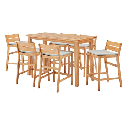 Riverlake 7 Piece Outdoor Patio Ash Wood Bar Set, Wood, Brown Natural Taupe Gray, 18575