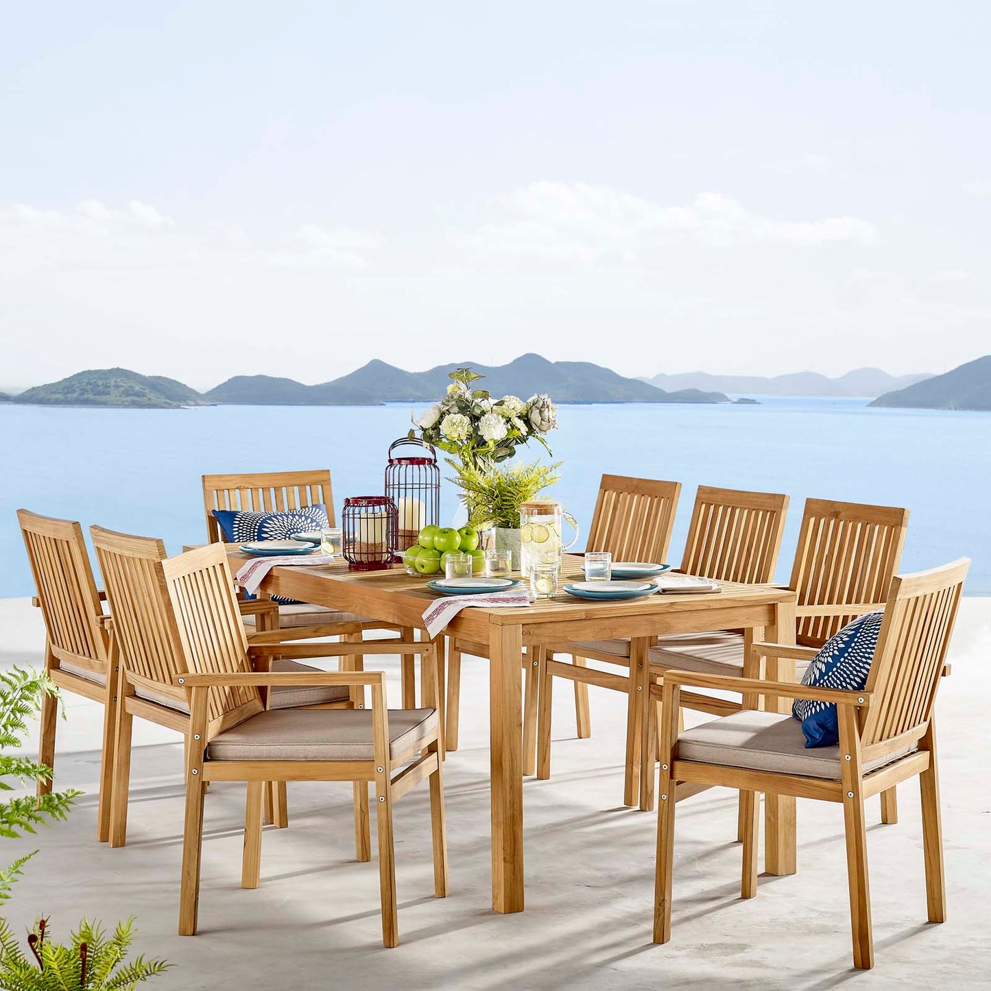 Farmstay 9 Piece Outdoor Patio Teak Wood Dining Set, Wood, Brown Natural Taupe Gray, 18576