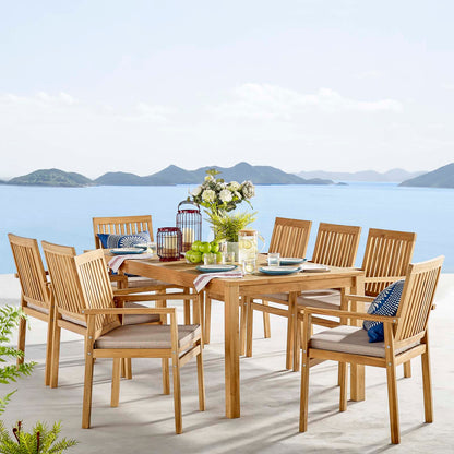 Farmstay 9 Piece Outdoor Patio Teak Wood Dining Set, Wood, Brown Natural Taupe Gray, 18576