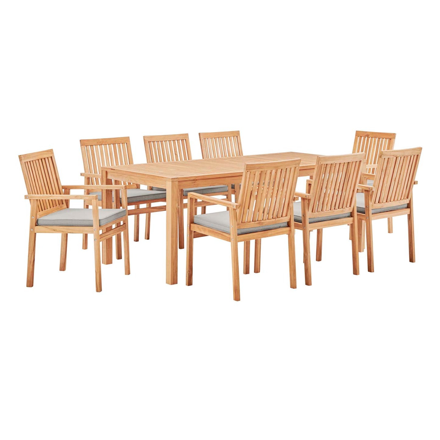 Farmstay 9 Piece Outdoor Patio Teak Wood Dining Set, Wood, Brown Natural Taupe Gray, 18576