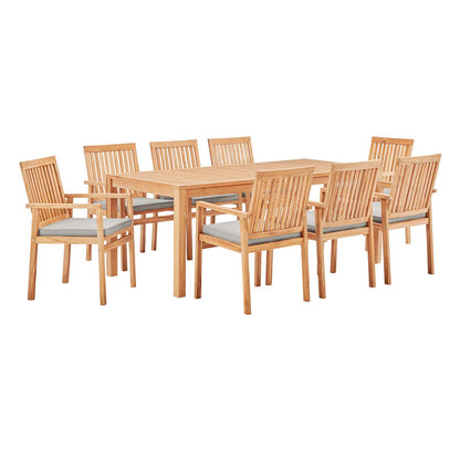 Farmstay 9 Piece Outdoor Patio Teak Wood Dining Set, Wood, Brown Natural Taupe Gray, 18576
