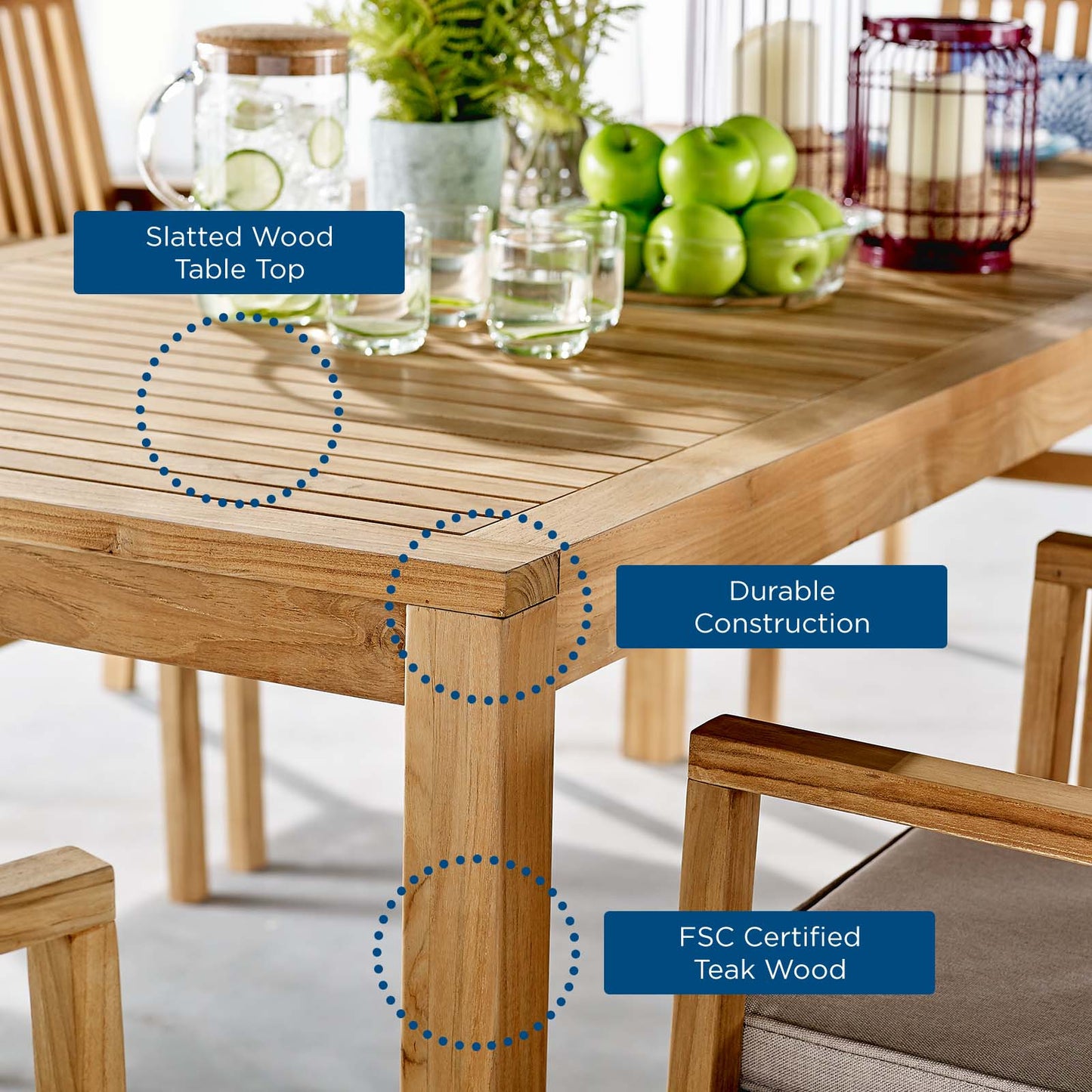 Farmstay 9 Piece Outdoor Patio Teak Wood Dining Set, Wood, Brown Natural Taupe Gray, 18576