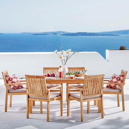 Farmstay 7 Piece Outdoor Patio Teak Wood Dining Set, Wood, Brown Natural Taupe Gray, 18577