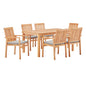 Farmstay 7 Piece Outdoor Patio Teak Wood Dining Set, Wood, Brown Natural Taupe Gray, 18577
