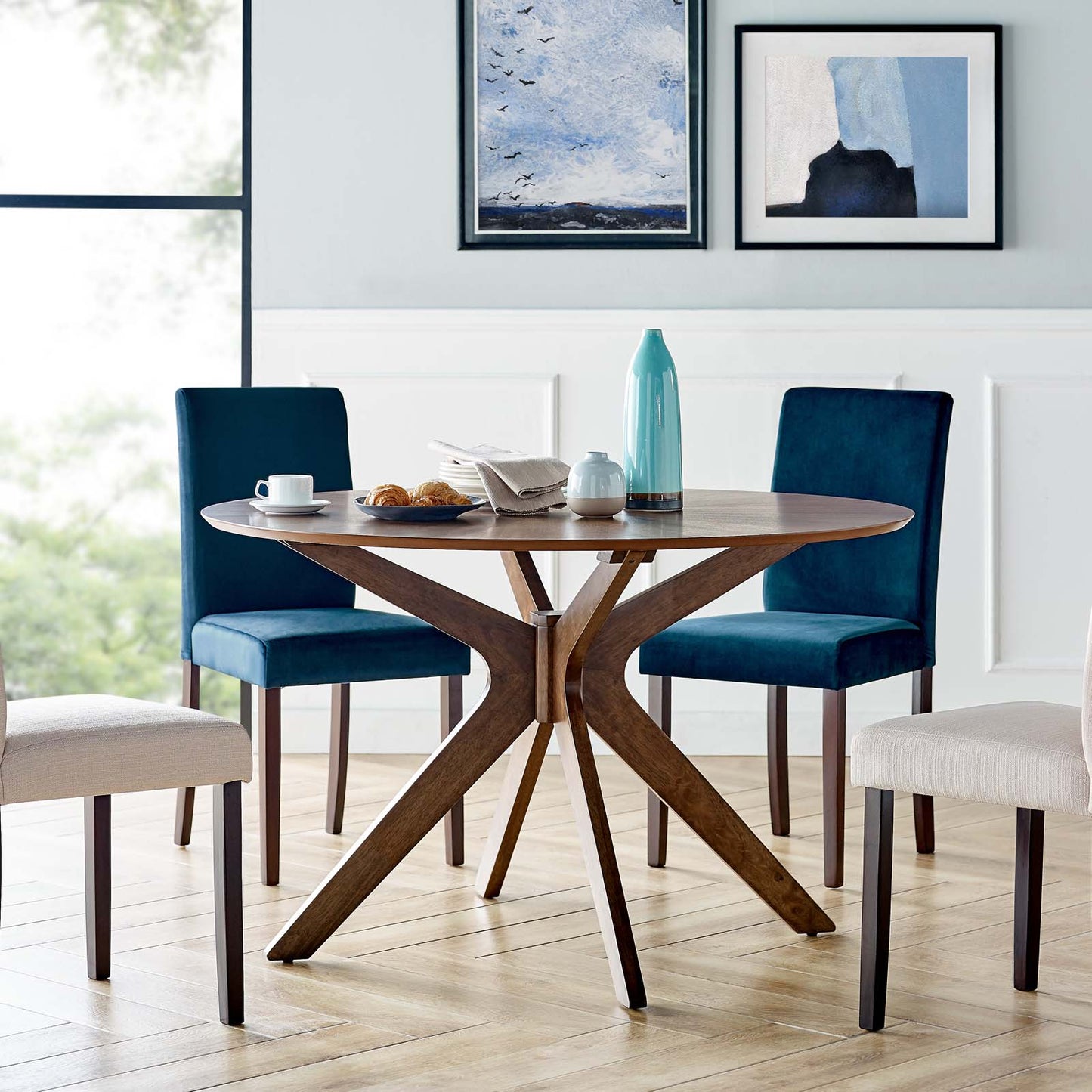 Crossroads 47" Round Wood Dining Table, Wood, Brown Walnut, 18578