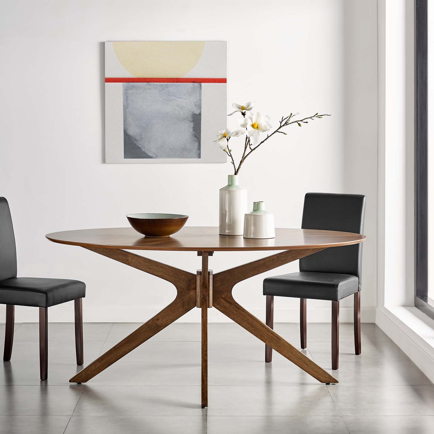 Crossroads 63" Oval Wood Dining Table, Wood, Brown Walnut, 18579