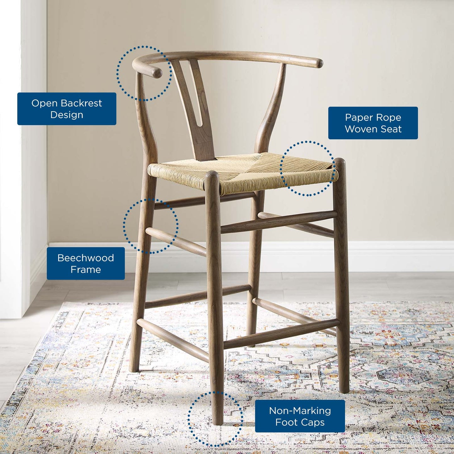 Amish Wood Counter Stool, Wood, Grey Gray, 18581