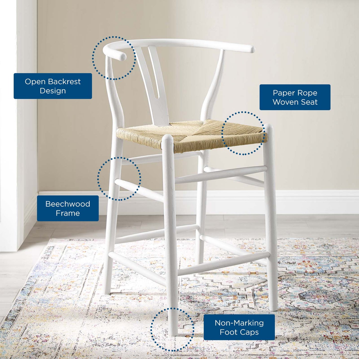 Amish Wood Counter Stool, Wood, White, 18582