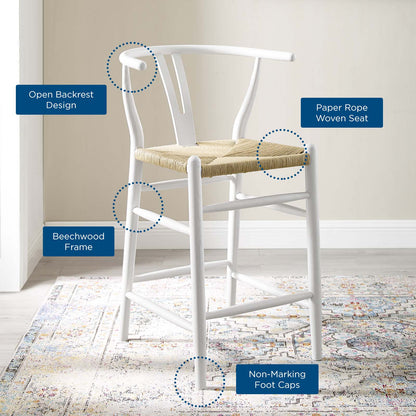 Amish Wood Counter Stool, Wood, White, 18582