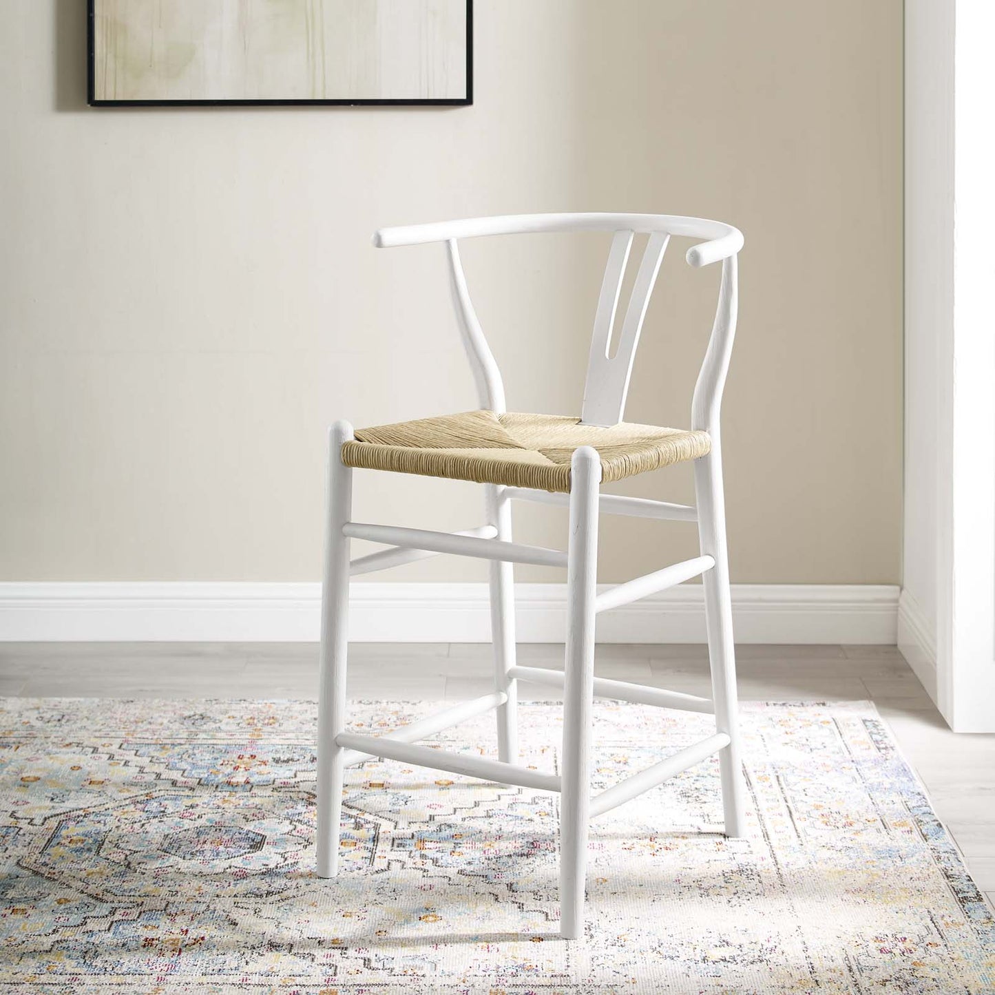 Amish Wood Counter Stool, Wood, White, 18582