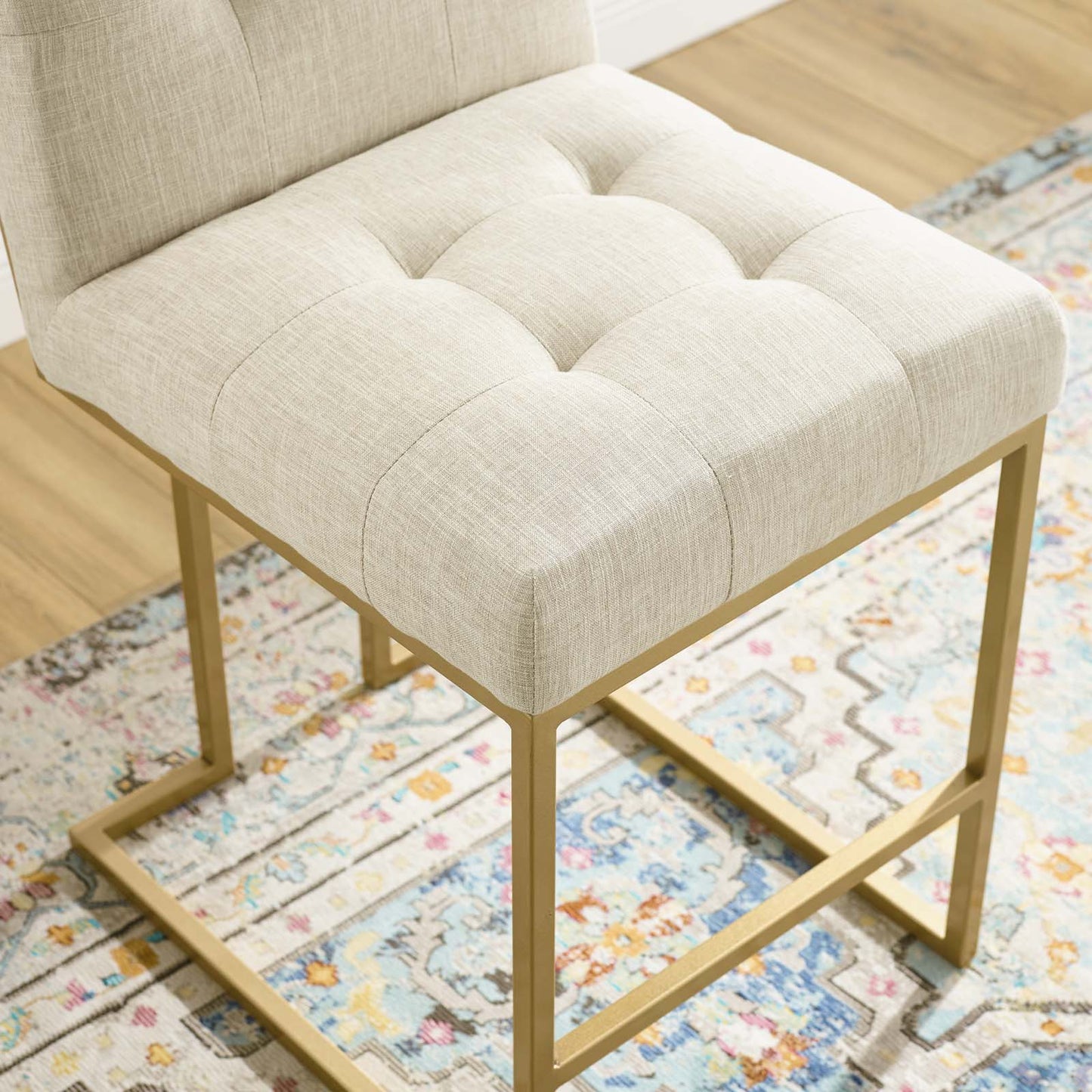 Privy Gold Stainless Steel Upholstered Fabric Counter Stool, Fabric, Metal Steel, Gold Beige, 18586