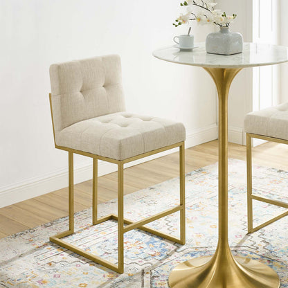 Privy Gold Stainless Steel Upholstered Fabric Counter Stool, Fabric, Metal Steel, Gold Beige, 18586