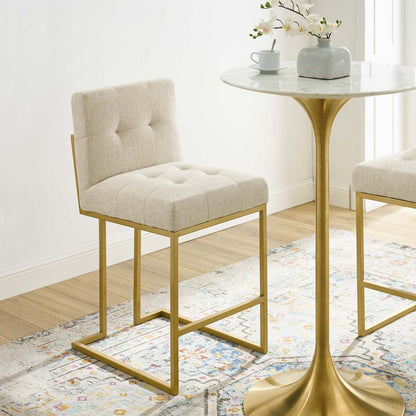 Privy Gold Stainless Steel Upholstered Fabric Counter Stool, Fabric, Metal Steel, Gold Beige, 18586