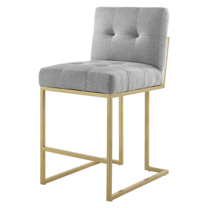 Privy Gold Stainless Steel Upholstered Fabric Counter Stool, Fabric, Metal Steel, Gold Light Grey Gray, 18587
