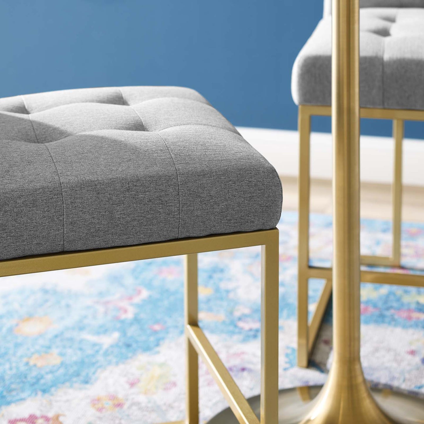 Privy Gold Stainless Steel Upholstered Fabric Counter Stool, Fabric, Metal Steel, Gold Light Grey Gray, 18587