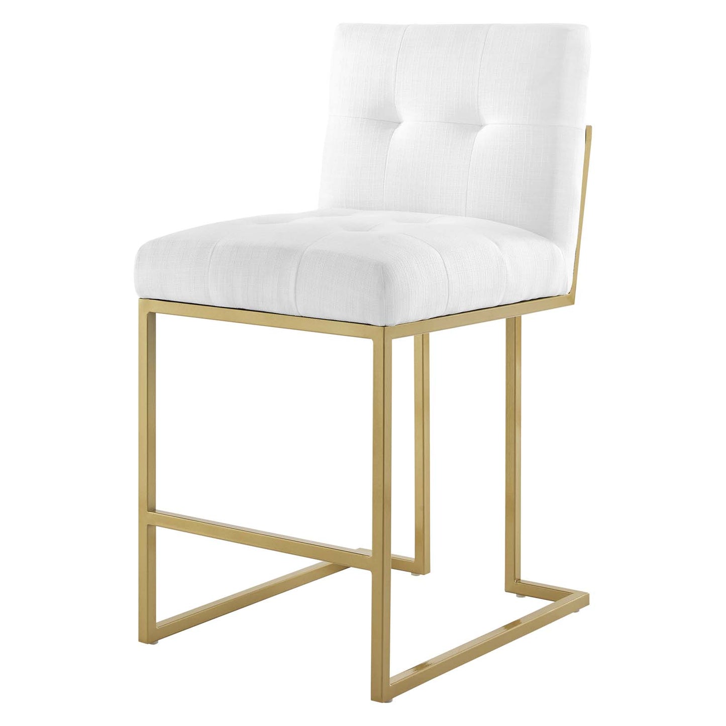 Privy Gold Stainless Steel Upholstered Fabric Counter Stool, Fabric, Metal Steel, Gold White, 18588