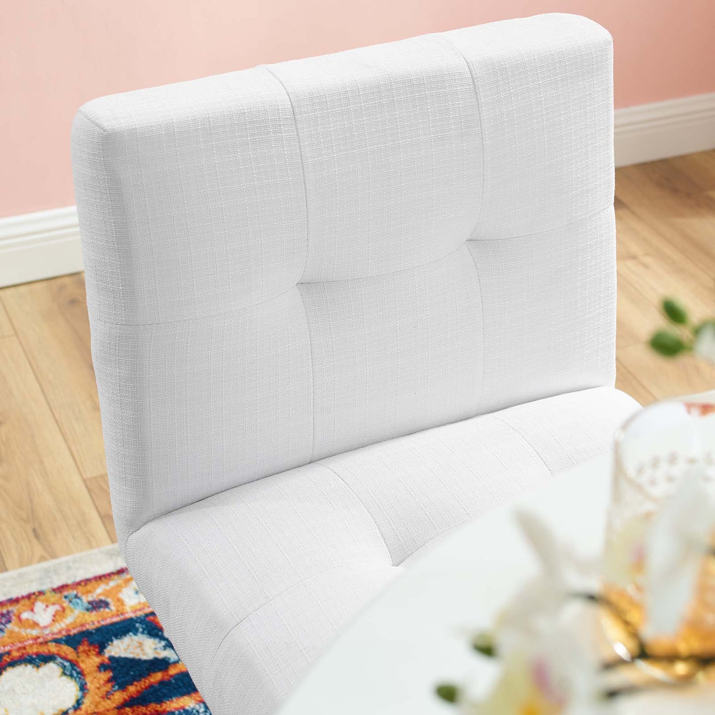 Privy Gold Stainless Steel Upholstered Fabric Counter Stool, Fabric, Metal Steel, Gold White, 18588