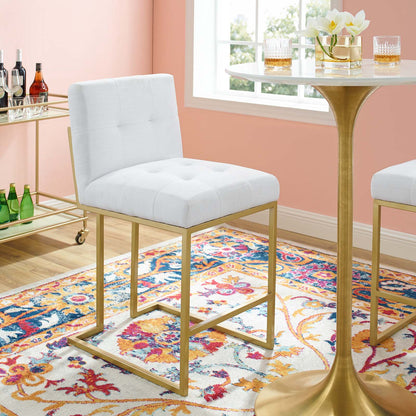 Privy Gold Stainless Steel Upholstered Fabric Counter Stool, Fabric, Metal Steel, Gold White, 18588