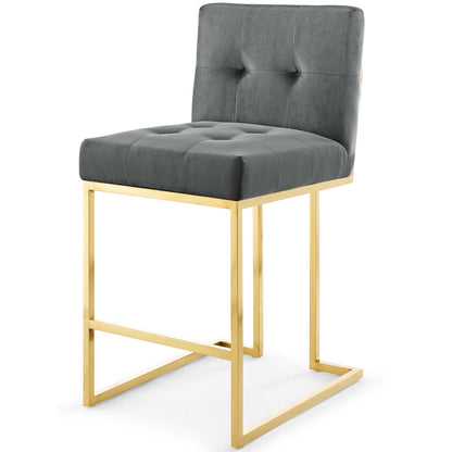 Privy Gold Stainless Steel Performance Velvet Counter Stool, Velvet, Metal Steel, Gold Grey Gray, 18589
