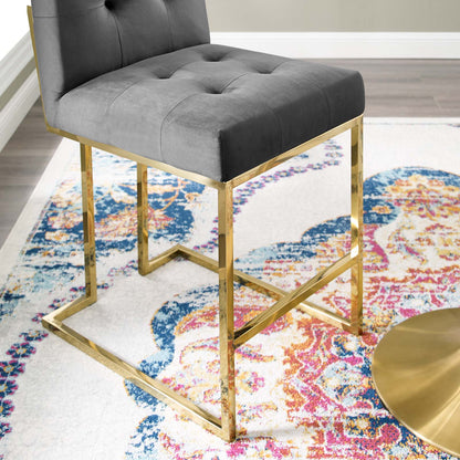 Privy Gold Stainless Steel Performance Velvet Counter Stool, Velvet, Metal Steel, Gold Grey Gray, 18589