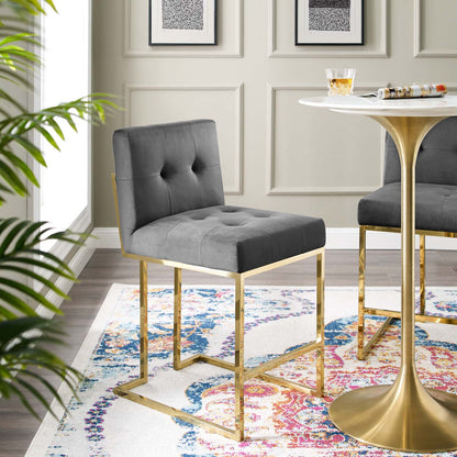 Privy Gold Stainless Steel Performance Velvet Counter Stool, Velvet, Metal Steel, Gold Grey Gray, 18589